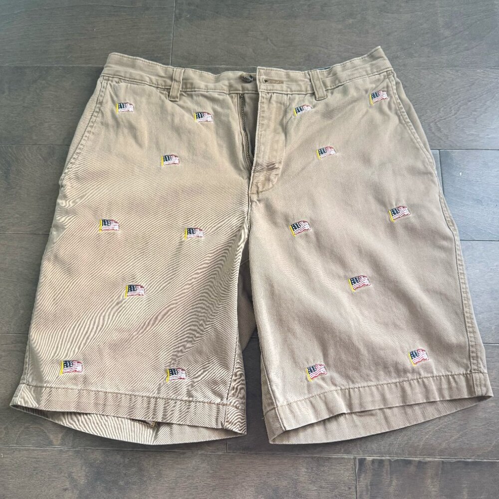 American Flag Embroidered Khaki Shorts, Sz 30